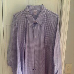 Brooks Brothers Button Down Long Sleeve, Madison Fit, Purple and White  20-36